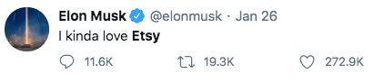 Elon Musk tweets about Etsy