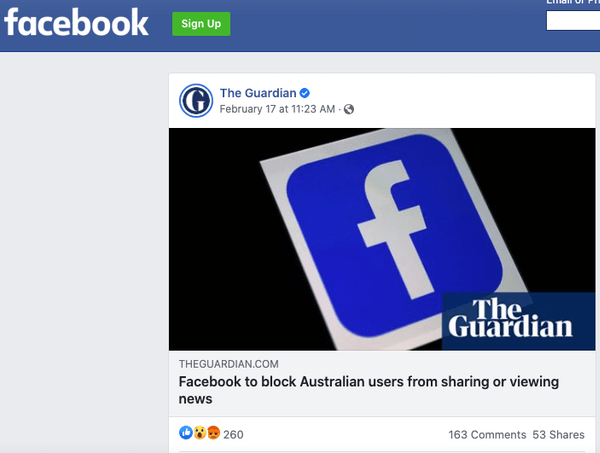 A Facebook post often includes key news content – not just a link. The Conversation screenshot of the Guardian's Facebook page, CC BY-ND