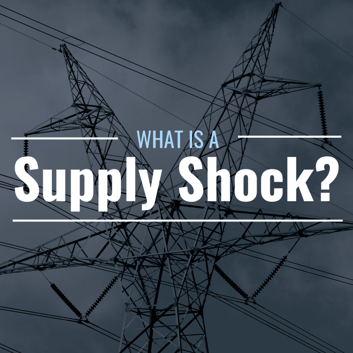 Image of high tension power lines with text overlay: "What is Supply Shock?"