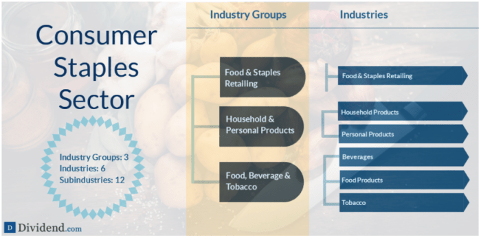 A detailed breakdown of the Consumer Staples sector (source: Dividend.com)