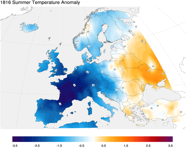 Temperatures fell well below normal in parts of Europe in 1816. Dagomar Degroot, CC BY-ND