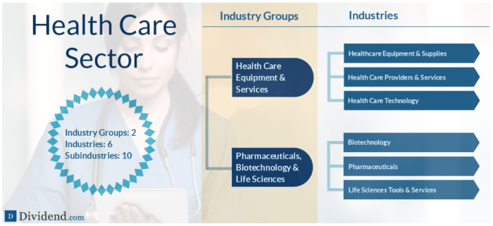 A detailed breakdown of the Health Care sector (source: Dividend.com)