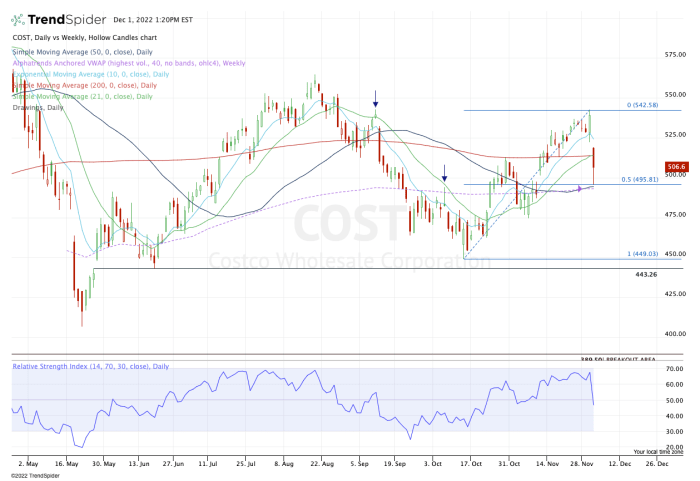 Costco 股票的日线图。