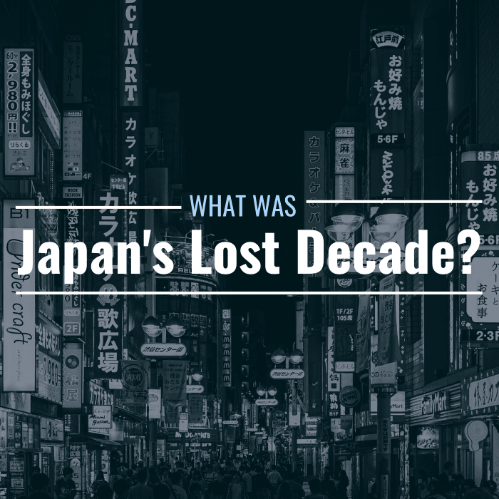 Image text overlay of street signs in Tokyo: "What was Japan's lost decade?"