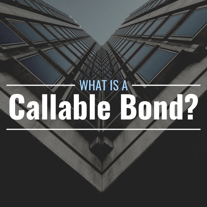 Obscured photo of the side of a large office building looking up from below with a text overlay that reads "What is a callable bond?"