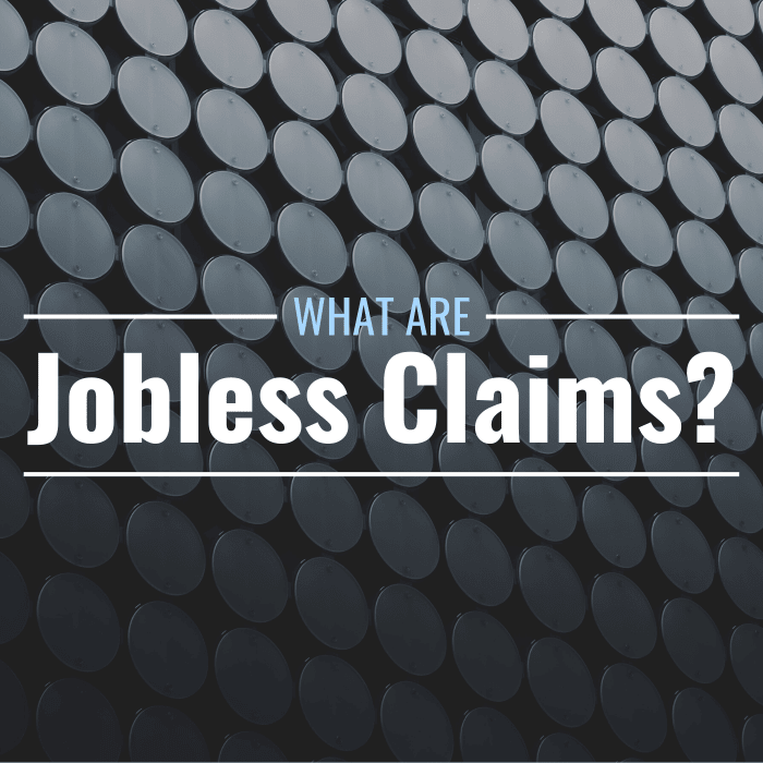 Dark photo of a series of circles with text overlay with the text "What are jobless claims?"