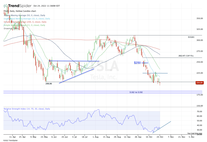 Daily chart of Tesla stock.