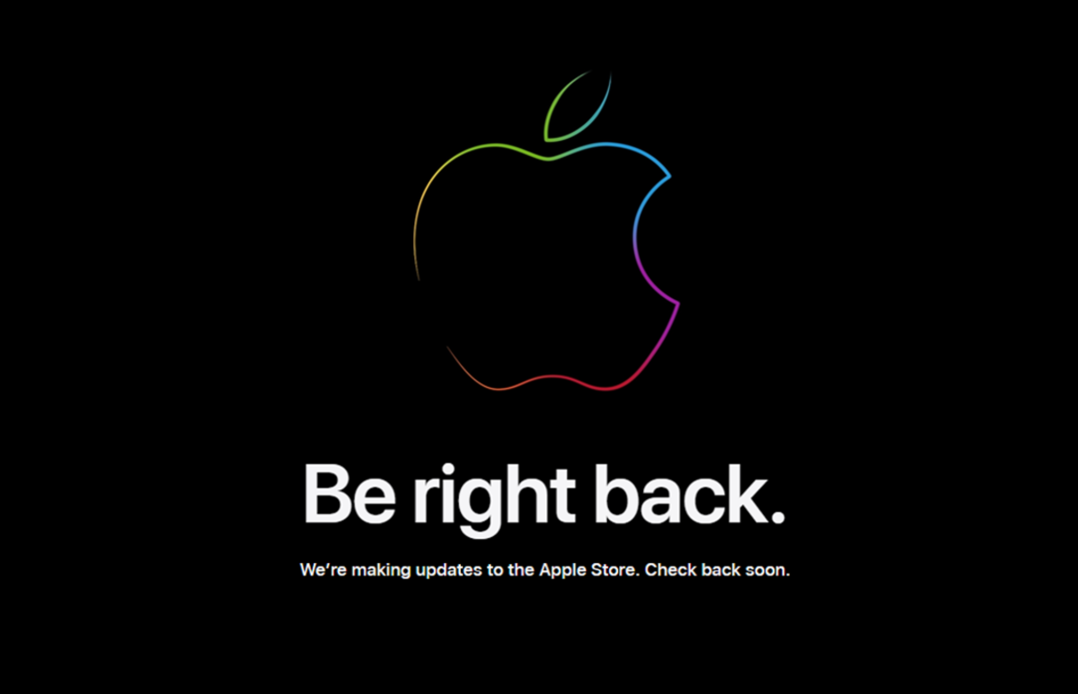 Black screen with minimalist Apple logo and the phrase "Be Right Back".