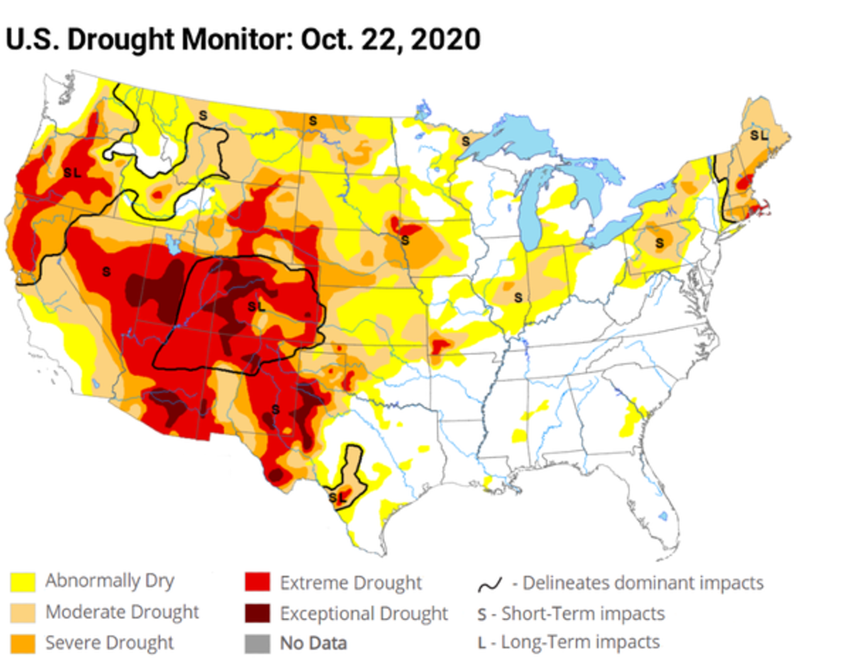The U.S. Drought Monitor is jointly produced by the National Drought Mitigation Center at the University of Nebraska-Lincoln, the United States Department of Agriculture, and the National Oceanic and Atmospheric Administration. Map courtesy of NDMC., CC BY