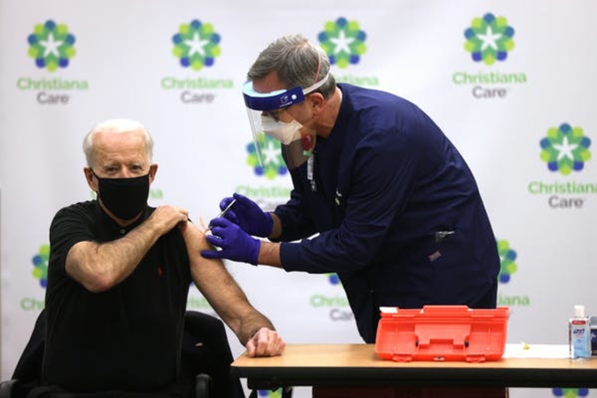 President-elect Biden publicly receives his second round of the vaccine on Jan. 11 in Newark, Delaware. Alex Wong via Getty Images
