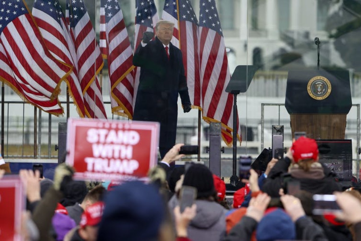 Then-President Donald Trump at the ‘Stop the Steal’ rally on Jan. 6, 2021, that preceded the Capitol insurrection. Tasos Katopodis/Getty Images