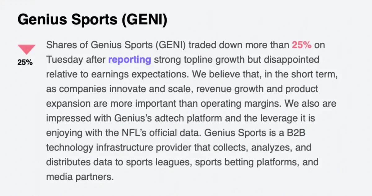 ARK Invest's blurb on why GENI stock sold off 25% after reporting Q3 2021 earnings.