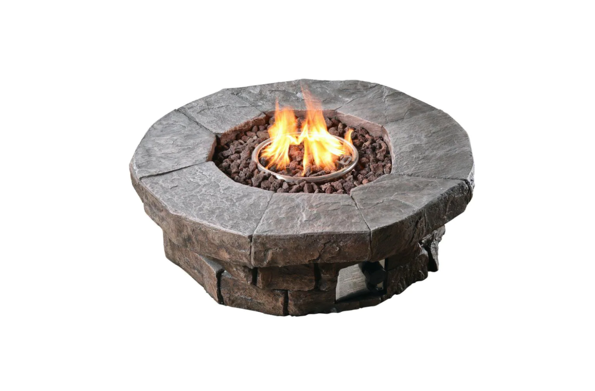 Teamson Home 37 inch Round Stone Look Outdoor Propane Gas Fire Pit