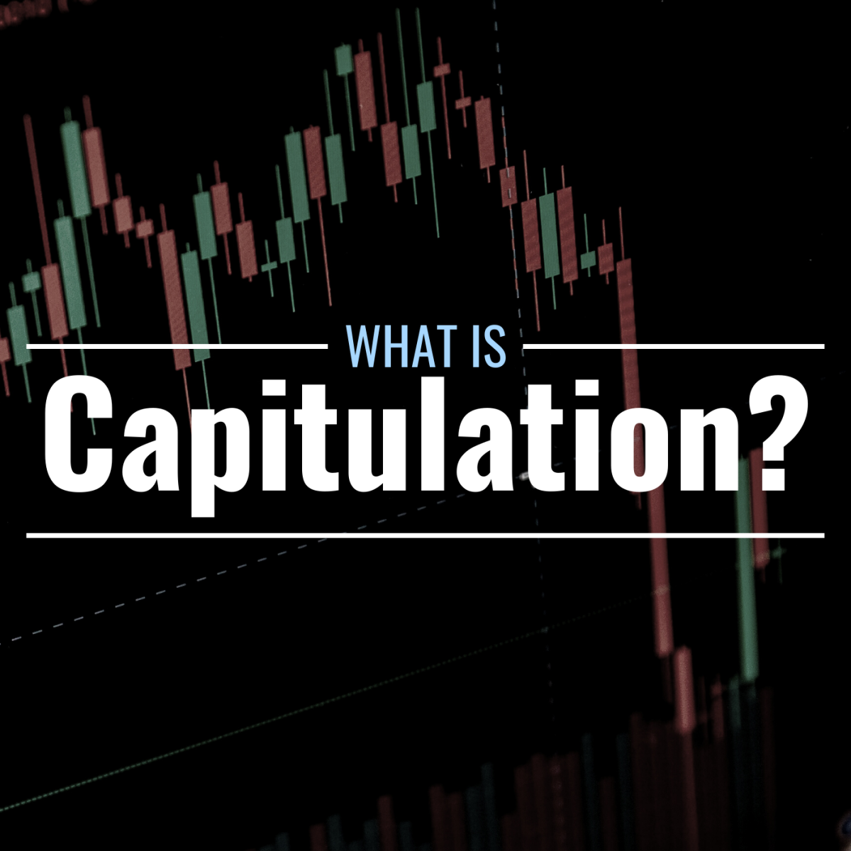 Darkened image of a candlestick chart with text overlay that reads "What Is Capitulation?"