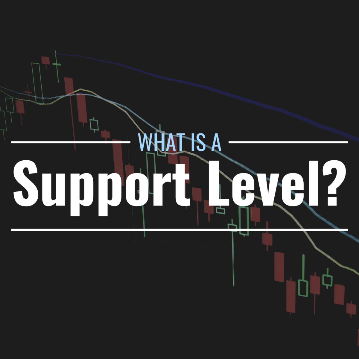 Darkened image of a candlestick price chart for a security with text overlay that reads "What Is a Support Level?"