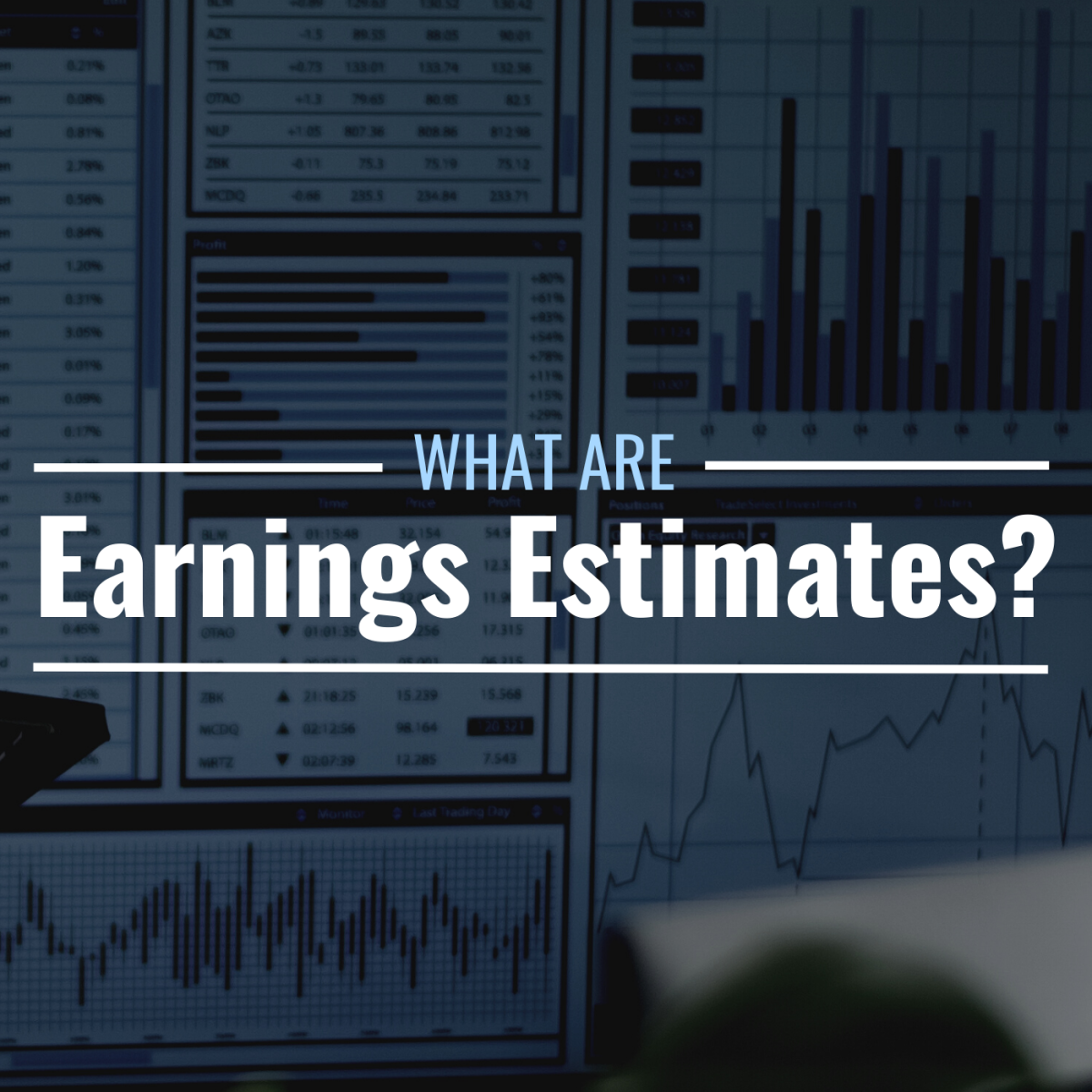 Photo of financial data on a computer screen with text overlay that reads "What Are Earnings Estimates?"