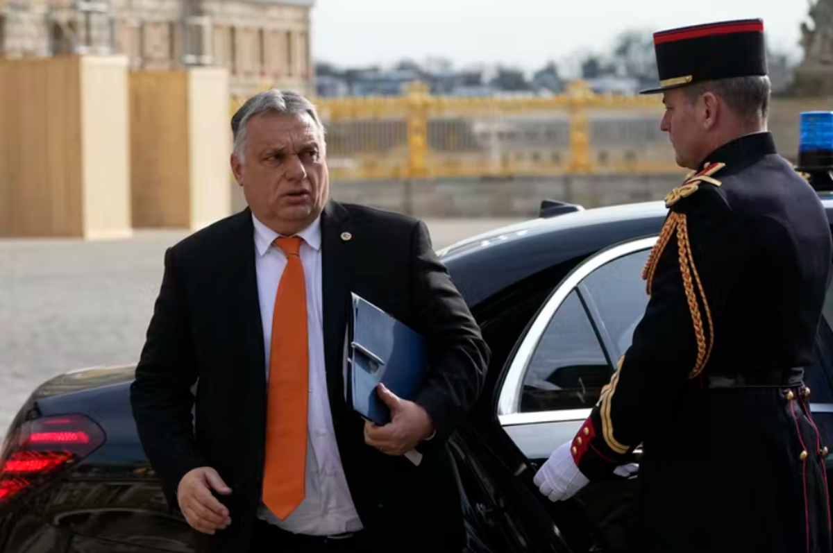 Hungarian prime minister Viktor Orban arrives at an EU summit at Versailles, France, March 11, 2022. Hungary has complied with EU sanctions on Russia, but has remained neutral in Russia’s war on Ukraine. AP Photo/Michel Euler