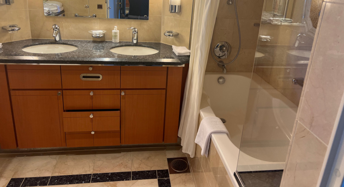 The bathroom in a Royal Caribbean Grand Suite. DBK