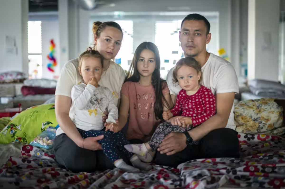 A Ukrainian refugee family from Odesa pictured at the Egros refugee transit center in Iasi, Romania, on May 12, 2022. Kirsty O'Connor/PA Images via Getty Images