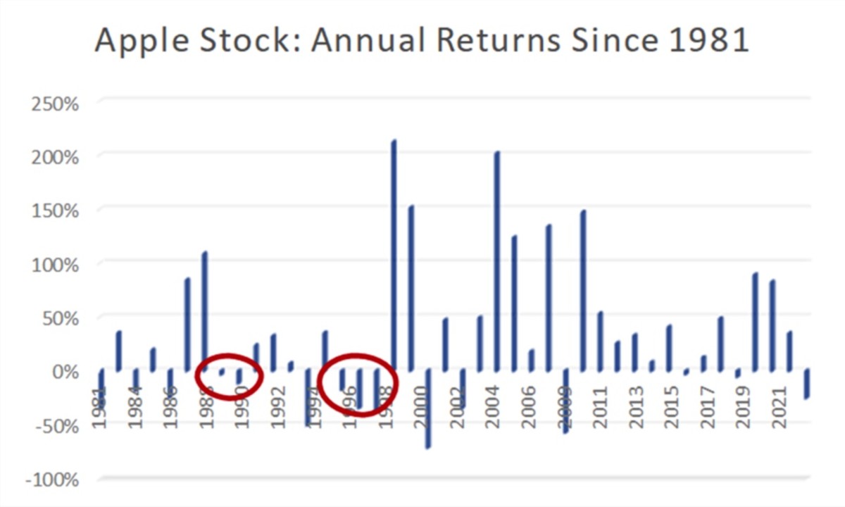 Figure 3: Apple stock annual returns since 1981.