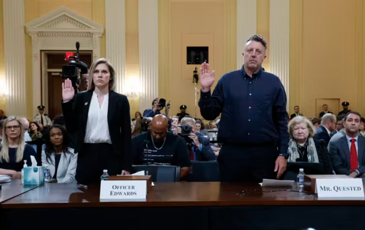 U.S. Capitol Police Officer Caroline Edwards and documentary filmmaker Nick Quested gave firsthand accounts of the Jan. 6 attack. Jonathan Ernst/Getty Images