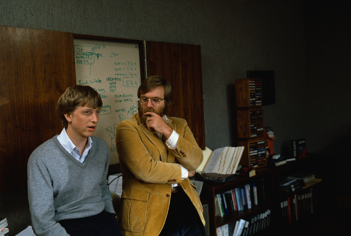Microsoft Co-founders Bill Gates and Paul Allen pose for a portrait in 1984. (Photo by )
