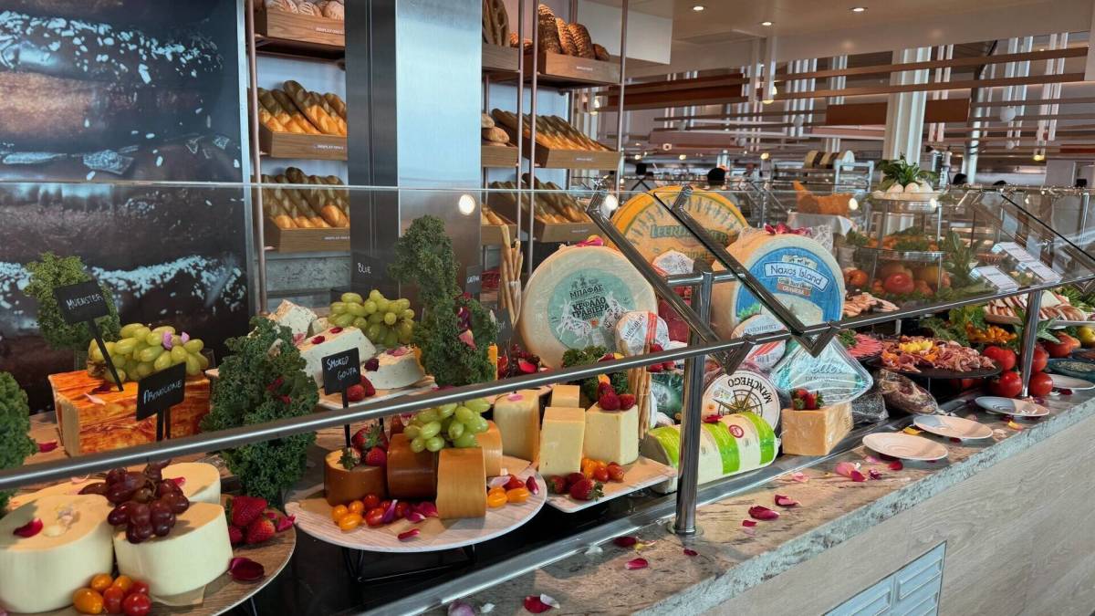 A selection of cheese and fruits on a cruise ship. Celebrity Lead. DBK.