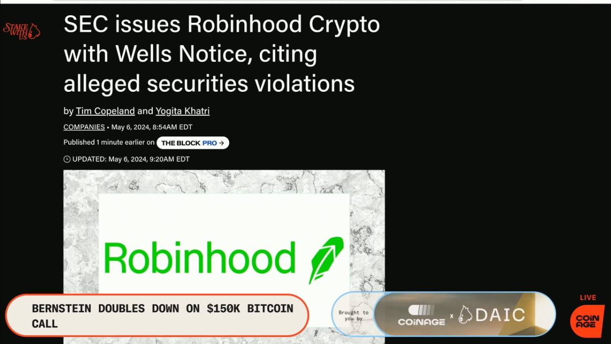 Robinhood receives Wells Notice from SEC
