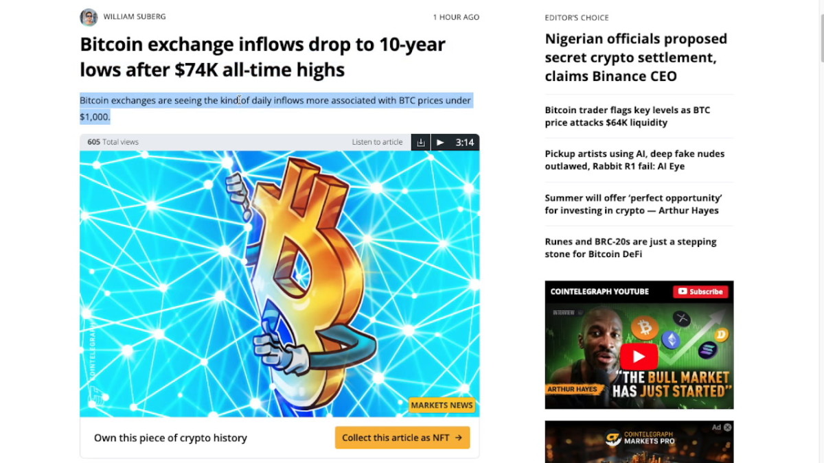 Key bitcoin metric hits decade low after price record, hinting at momentum