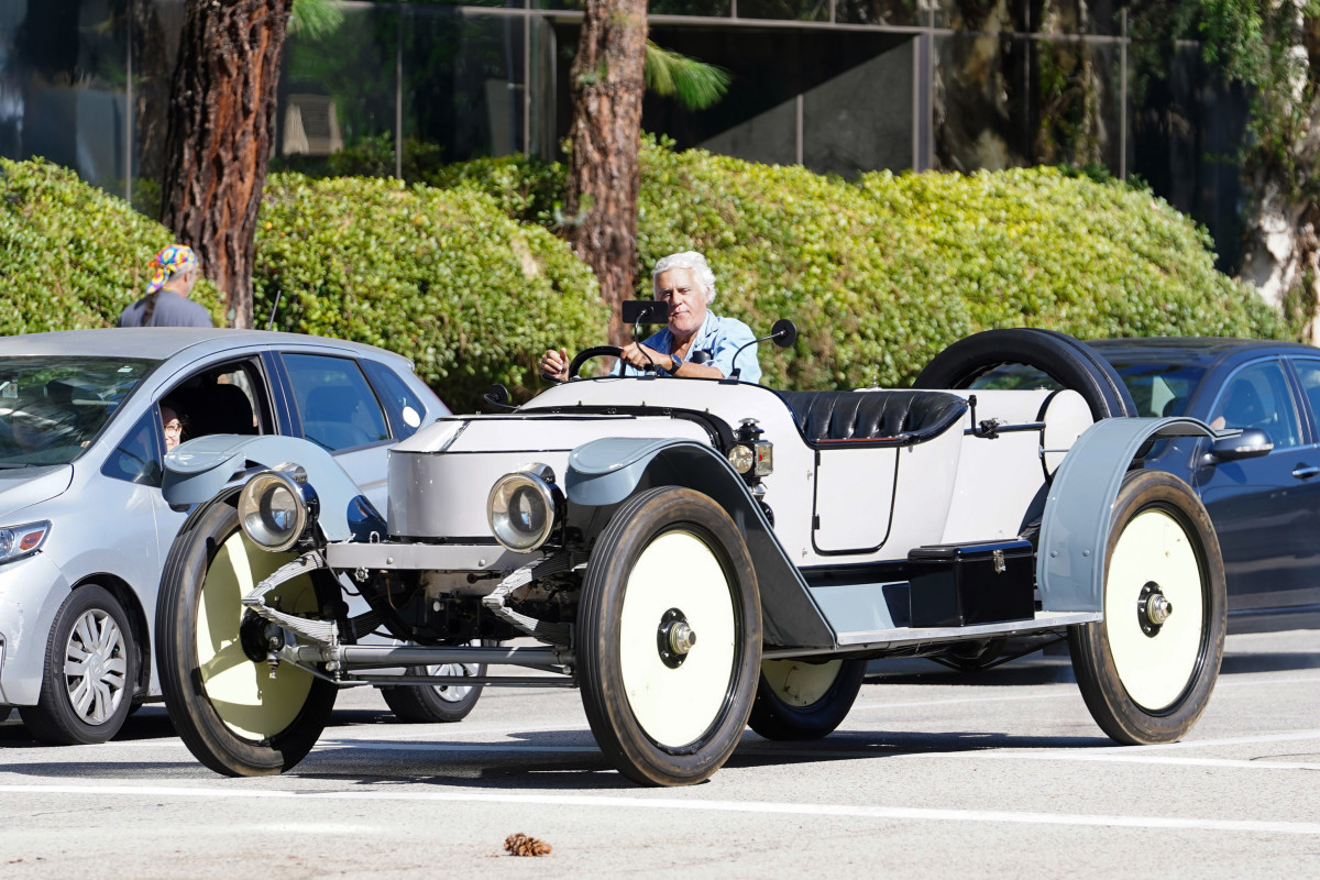 Jay Leno is seen on October 18, 2023 in Los Angeles, California driving one of his classic cars.
