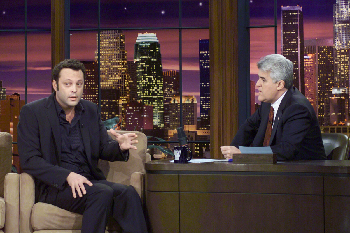 Actor Vince Vaughn appears on "The Tonight Show" Episode 2882 during an interview with host Jay Leno on February 23, 2005.