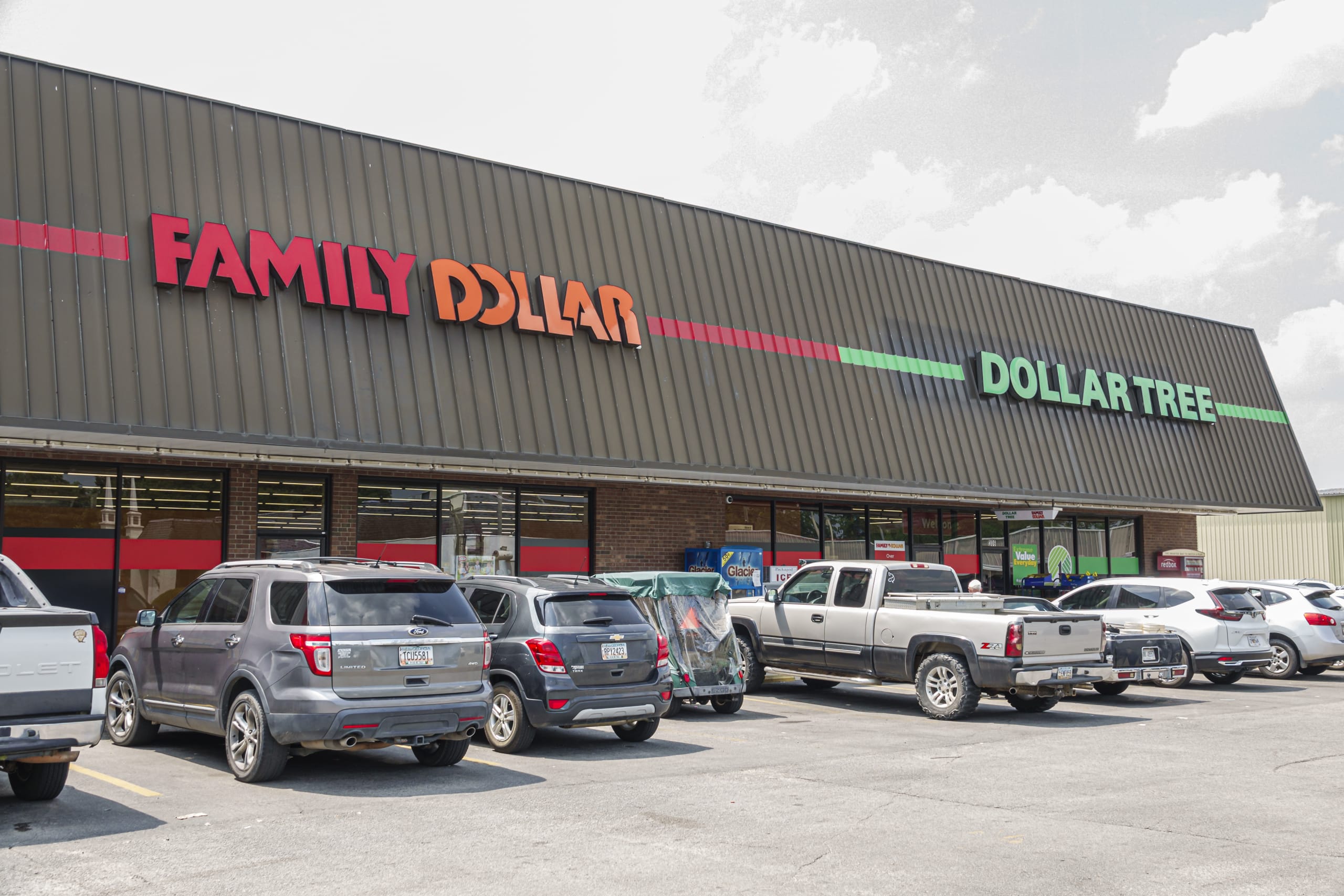 A Family Dollar next to a Dollar Tree store.